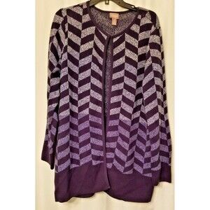 Chico's Knit Cardigan Ombre Coloration Chevron Design Size Large Boutique Look